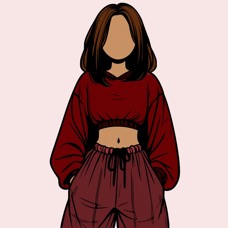 realistic girl faceless with baggy pants and a crop top
