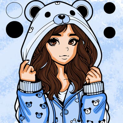 realistic girl in a animal pjs hoodie