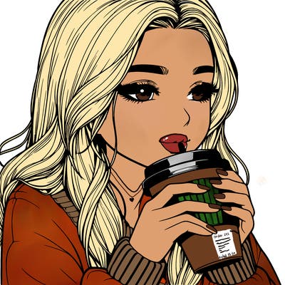 realistic girl drinking coffee