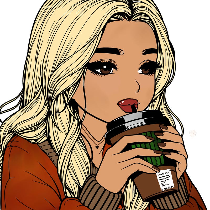 realistic girl drinking coffee