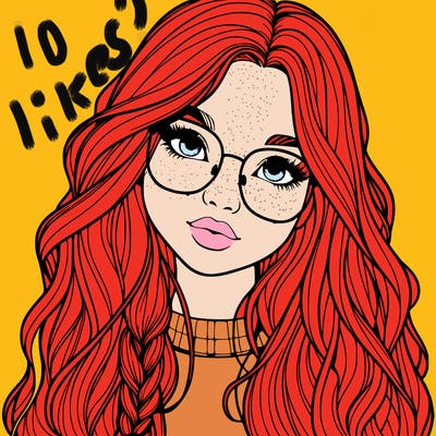 girl with long hair and freckles and glasses realistic