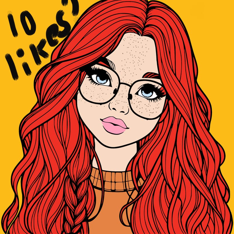 girl with long hair and freckles and glasses realistic