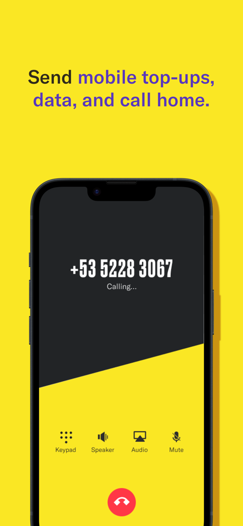 Mobile phone screen showing the Majority app international calling interface