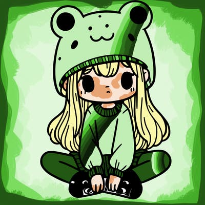 a girl wearing a frog hat and some frog socks