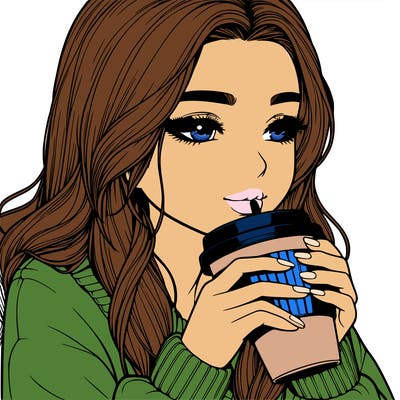 realistic girl drinking coffee