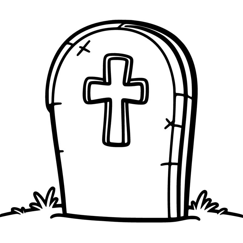 a white gravestone with black outline with a white background