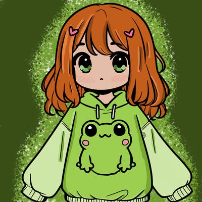 girl wearing frogging sweatshirt