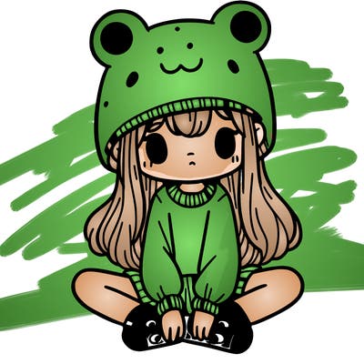 a girl wearing a frog hat and some frog socks
