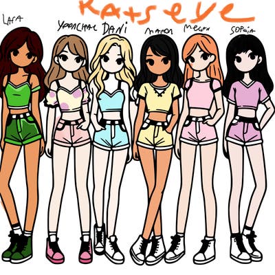 a group of girls wearing crop tops and shorts