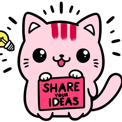 a cute cat saying share your ideas