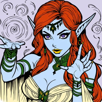realistic scary beautiful elf sorceress casting spell