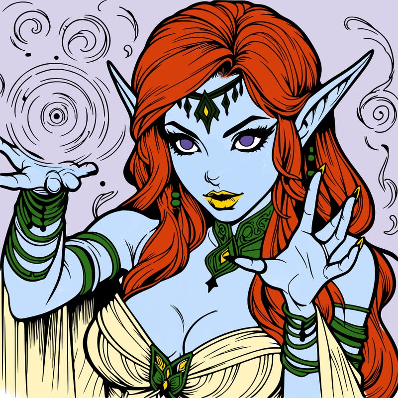 realistic scary beautiful elf sorceress casting spell