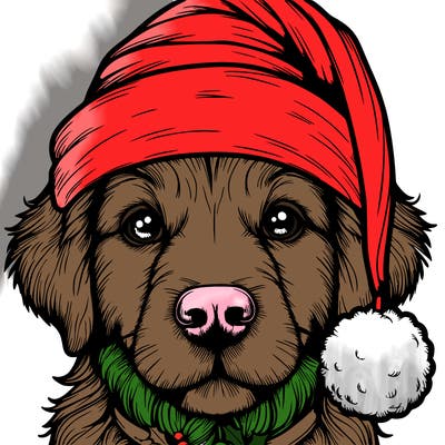realistic dog with a christmas hat