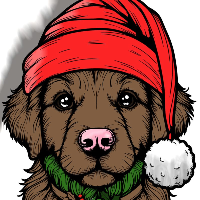 realistic dog with a christmas hat