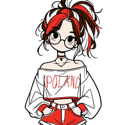 girl with a messy ponytail glasses a baggy crop top and jean shorts