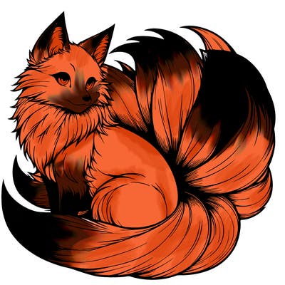 realistic detailed 9 tailed anime fox