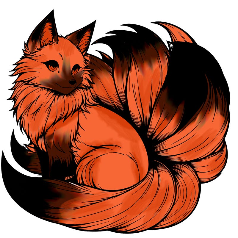 realistic detailed 9 tailed anime fox