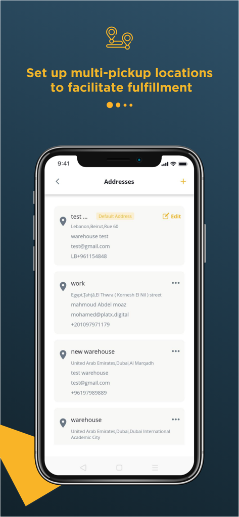 iCARRY - iCARRY app interface displaying a list of multiple warehouse and pickup locations to facilitate delivery fulfillment