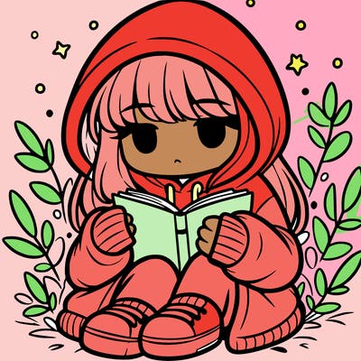 girl in oversized hoodie reading a book