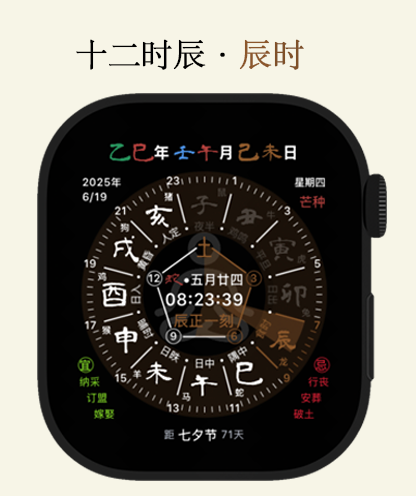 Apple Watch face with traditional Chinese Twelve Shichen and Five Elements design