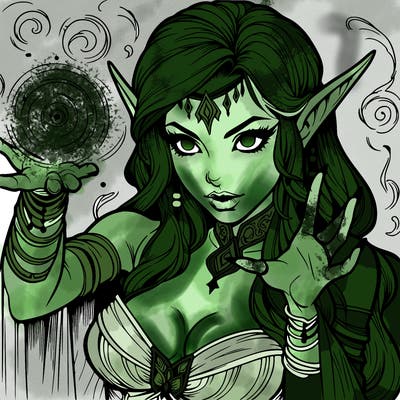 realistic scary beautiful elf sorceress casting spell