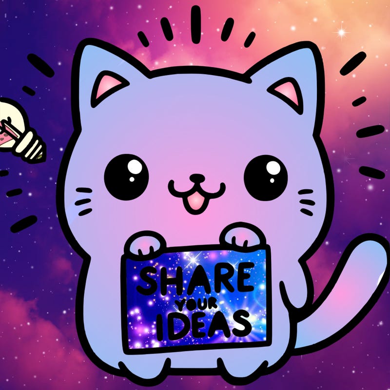 a cute cat saying share your ideas
