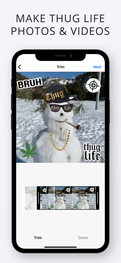 Thug Life Maker ! - Editing a snowman with meme stickers and video trim tools in the Thug Life Maker app