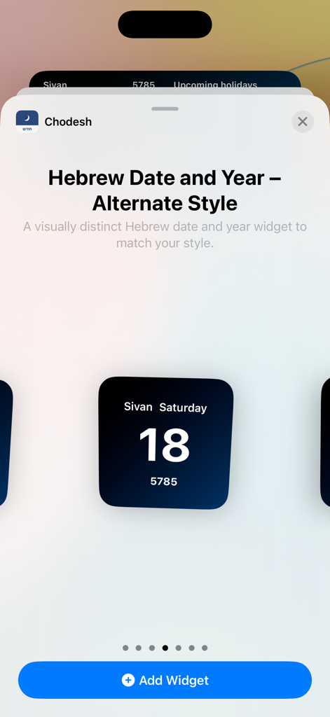 Chodesh Hebrew Date & Calendar - Chodesh app alternate style Hebrew date widget showing Sivan 18