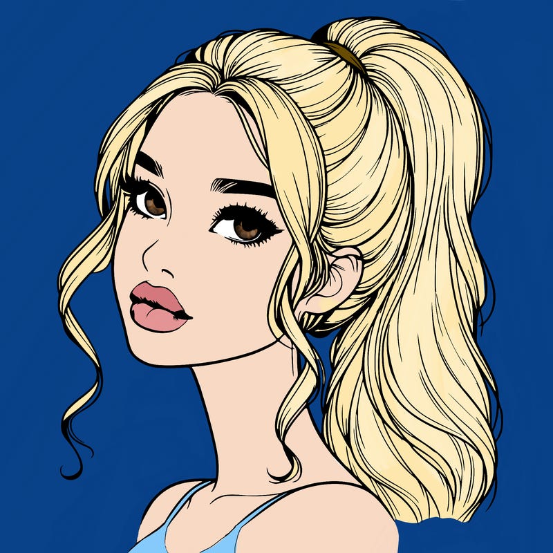 realistic girl with a ponytail on her hair and lips