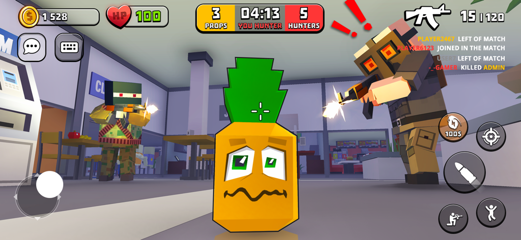 H.I.D.E. - Hide or Seek Online - Un personaggio ananas che si nasconde dai cacciatori in un gioco prop hunt pixelato