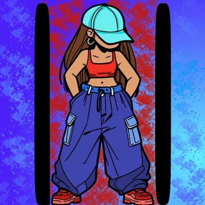 a girl with baggy pants and a crop top