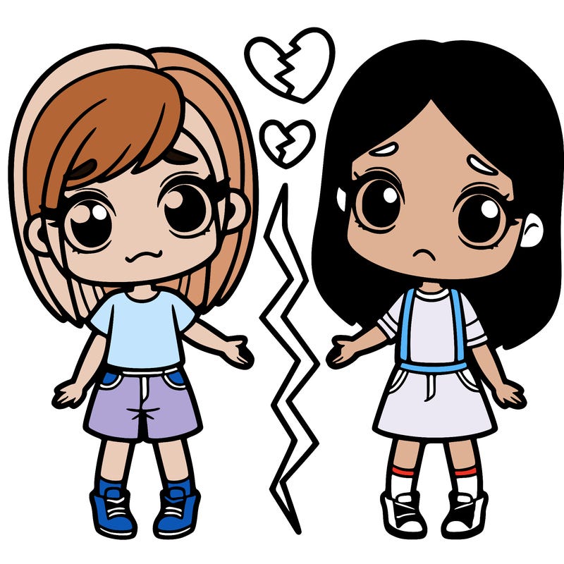 2 girl best friends humans, but have separated and no longer friends.