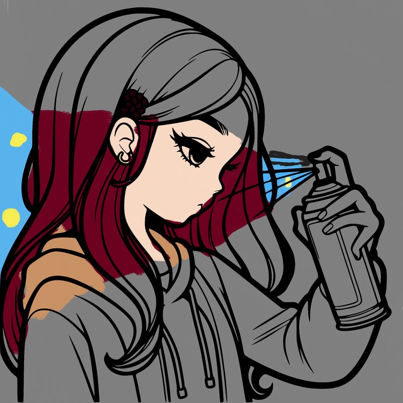 a realistic girl spray painting