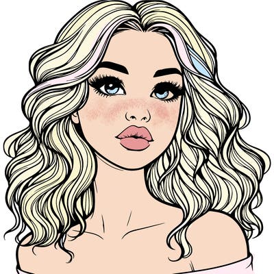 realistic girl with wavy hair and lips