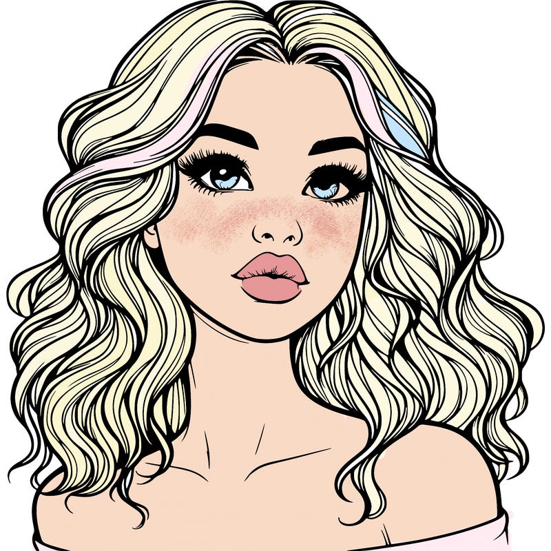 realistic girl with wavy hair and lips