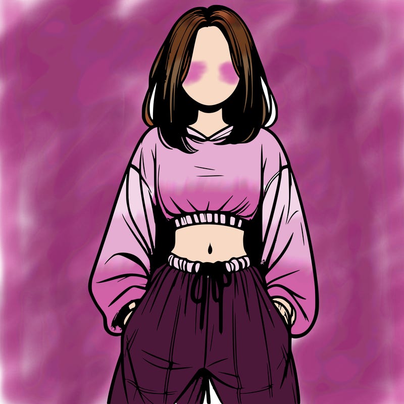 realistic girl faceless with baggy pants and a crop top