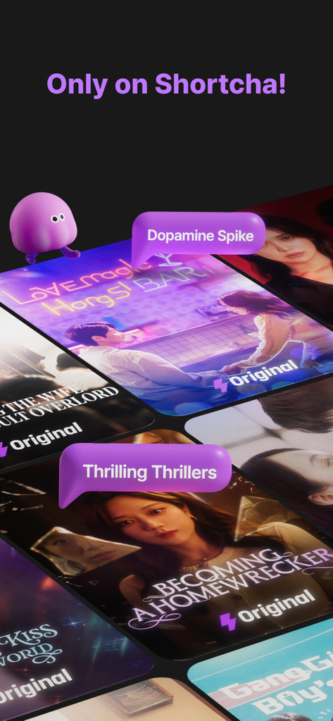 Collage of original drama series posters on Shortcha app featuring dopamine spike and thrilling thriller tags