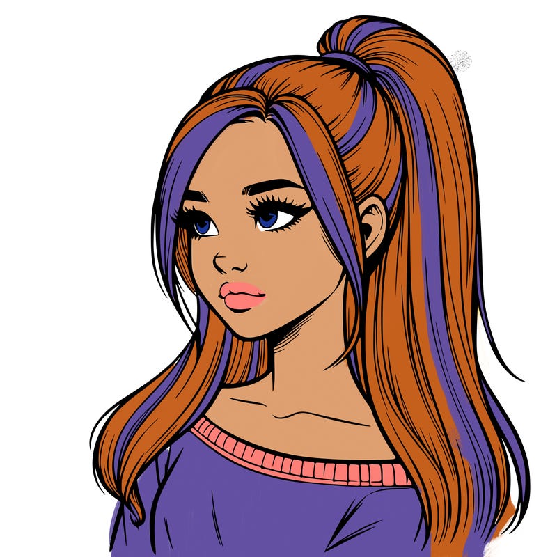 realistic girl with a high ponytail