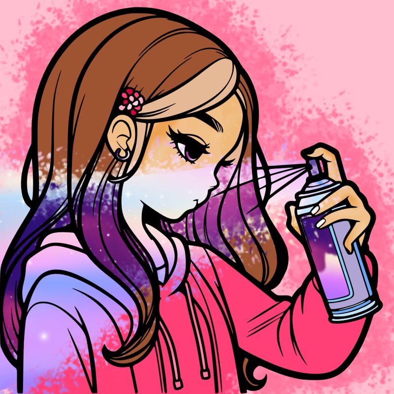 a realistic girl spray painting