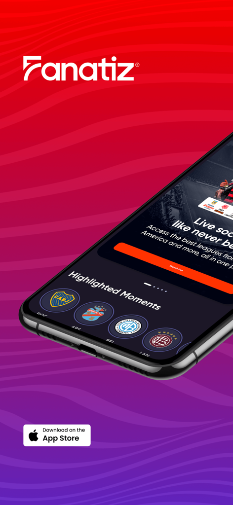 Fanatiz - Pantalla de la aplicación móvil de Fanatiz mostrando momentos destacados de fútbol en vivo de ligas sudamericanas