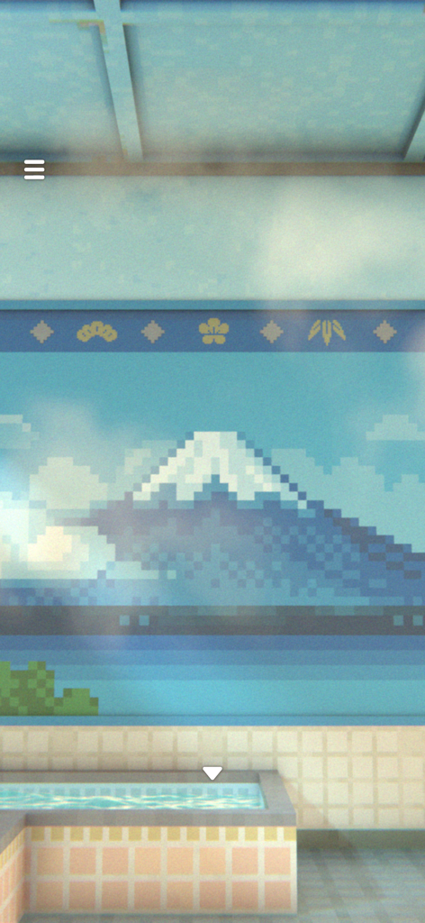 EscapeGame The Retro Bathhouse - Pixel art mural of Mount Fuji in a retro Japanese bathhouse