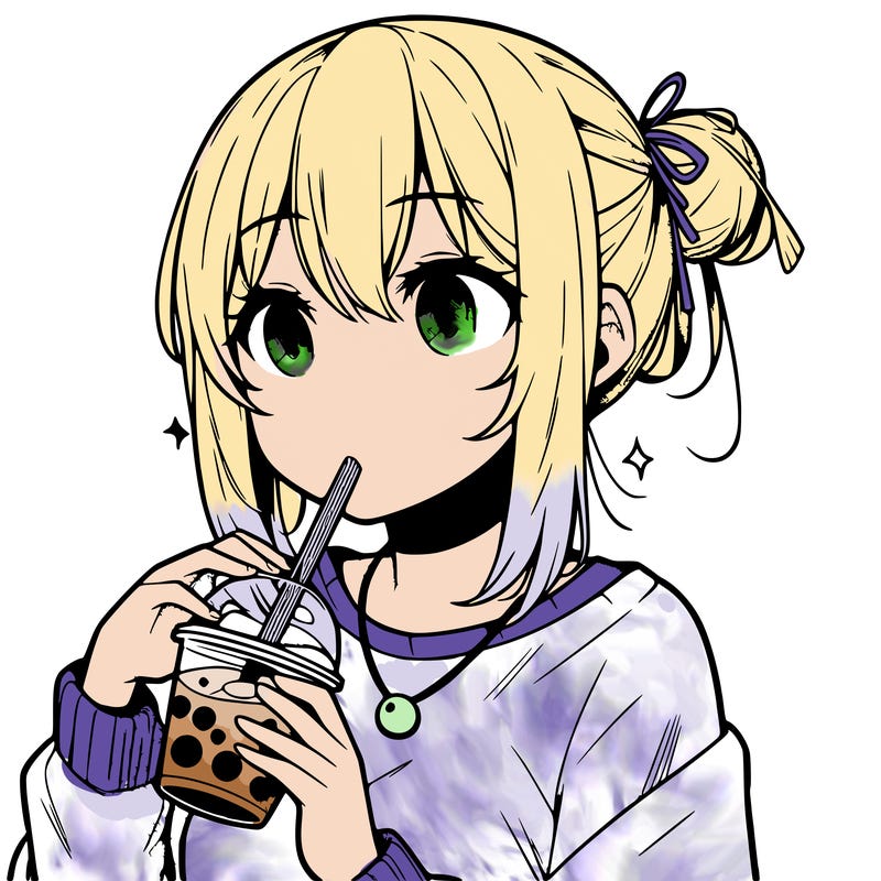 manga character drinking boba