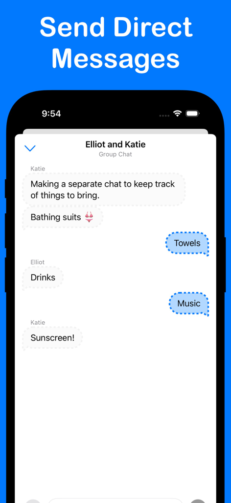 インターネット接続なしで旅行を計画しているユーザー間のメッセージを表示するAirChatアプリのグループチャットインターフェイス