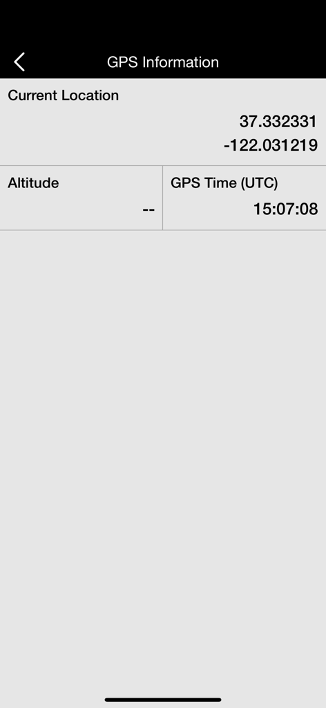 GPS information screen showing latitude longitude and UTC time in the Navigation Marine PRO app