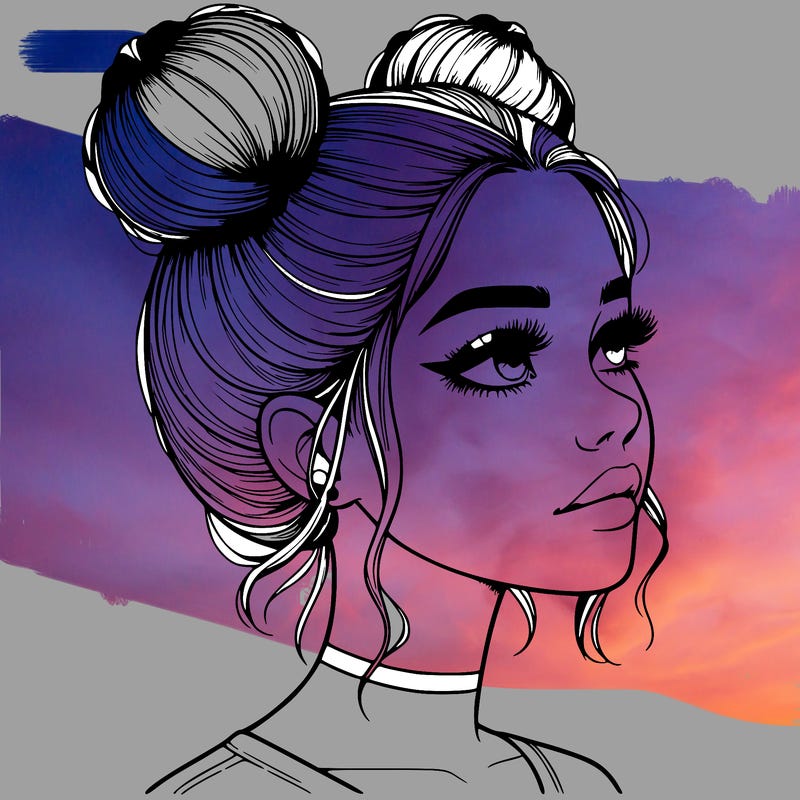 realistic girl with buns on the top of her head