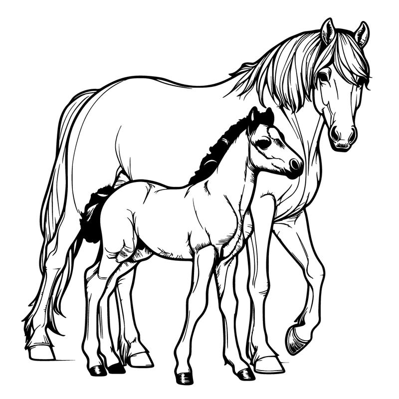 realistic mare and foal