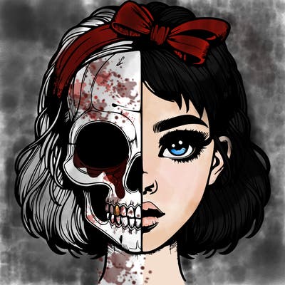 realistic girl with half skull mask