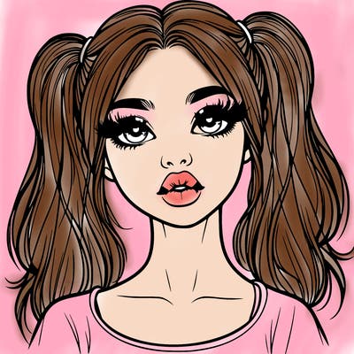 realistic girl with ponytails and lips