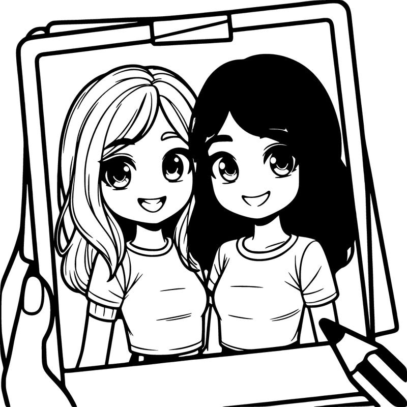 realistic, girl best friends taking a polaroid picture