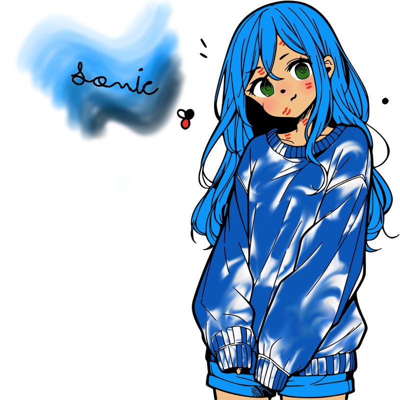 manga teen girl  in a sweater and baggy pants